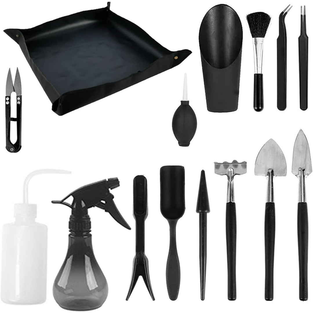 Set di accessori nero per spazi esterni attrezzi giardinaggio contiene