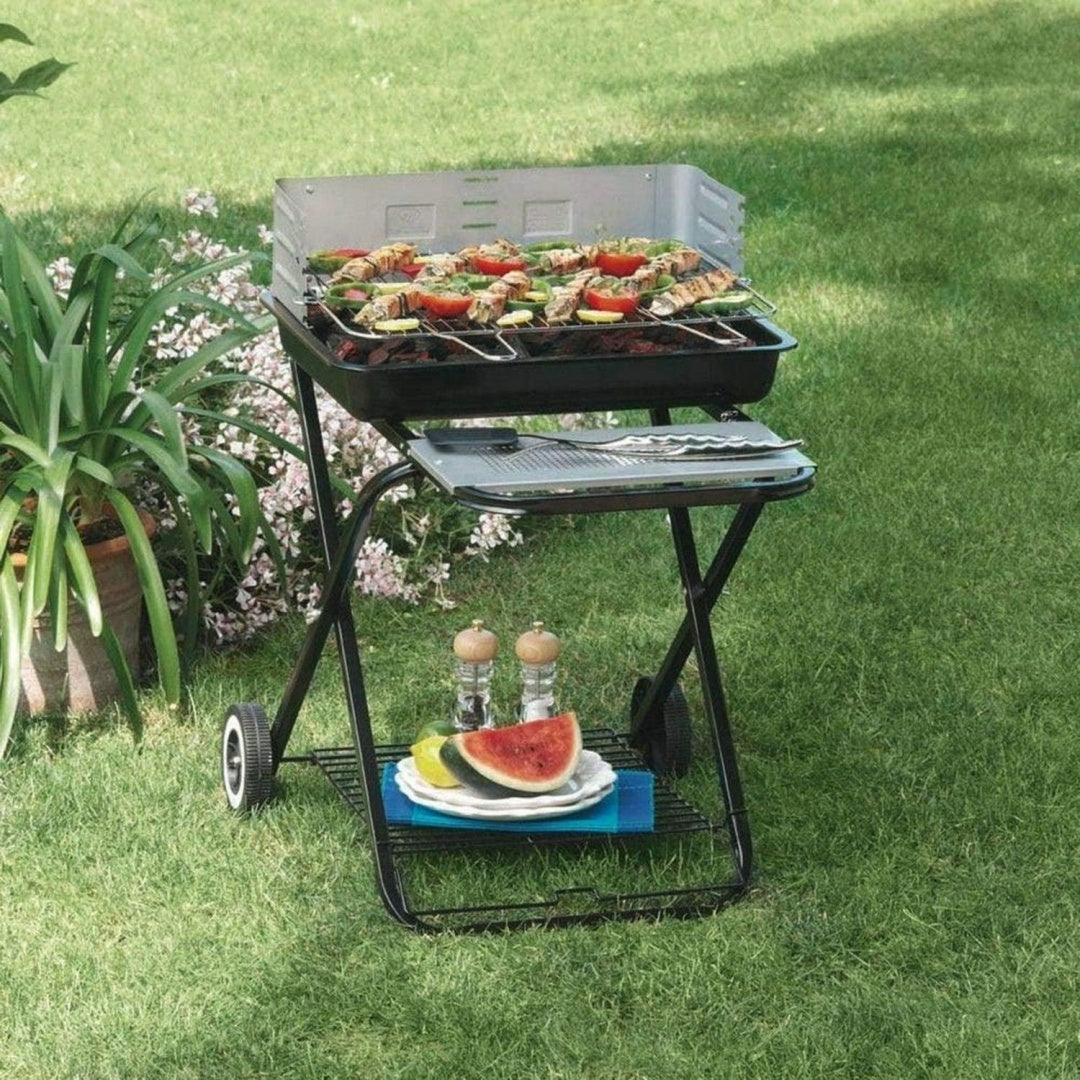 Barbecue a carbone pieghevole nero con design versatile pieghevole 60 x 80 x 84 cm