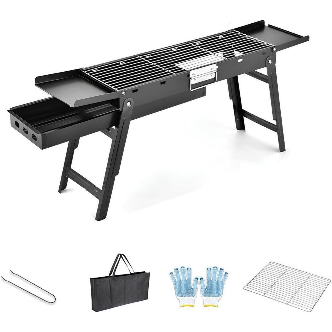 Barbecue a carbone pieghevole con struttura in acciaio nero con design versatile Struttura pieghevole Design