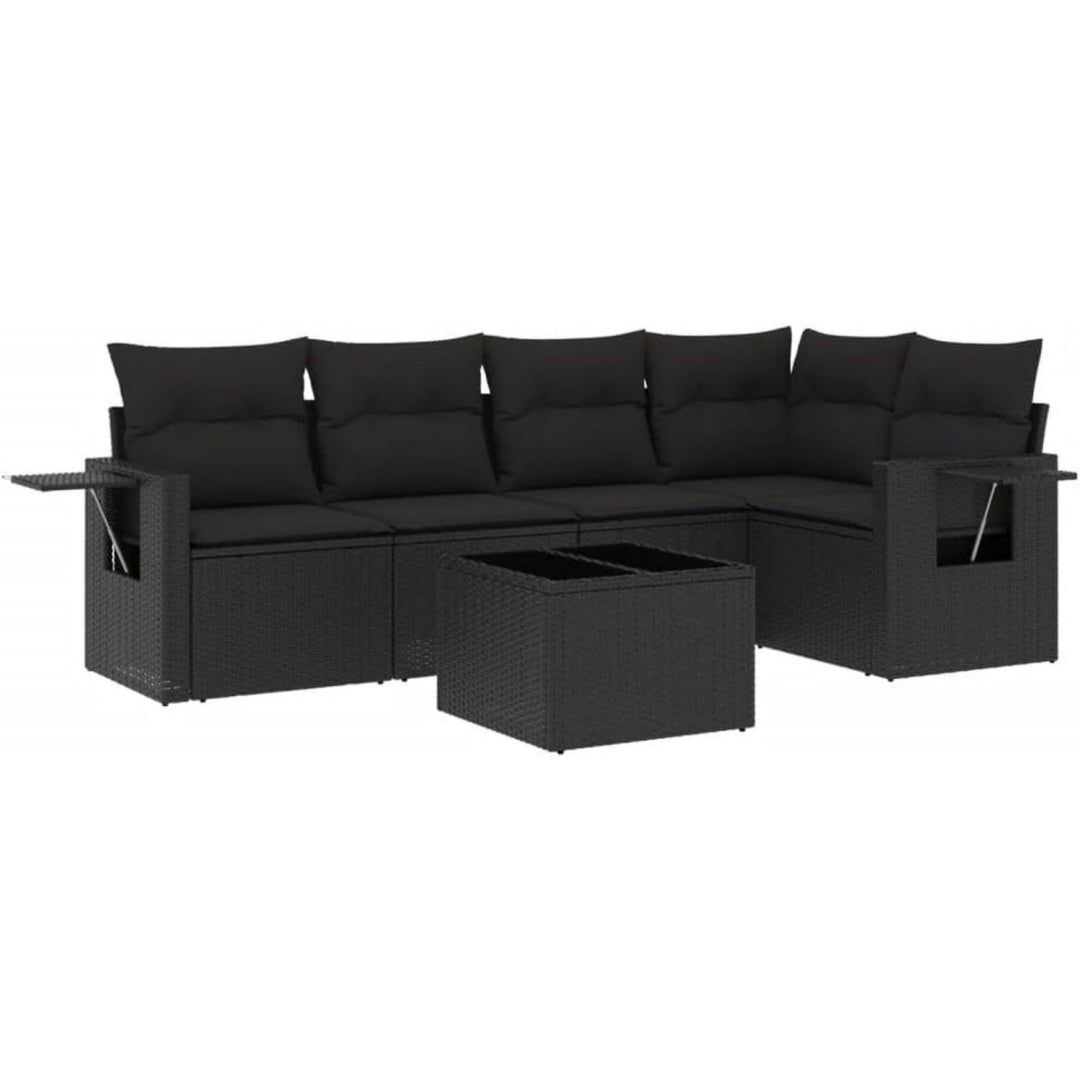 Salotto modulare da esterno pieghevole in rattan sintetico nero per spazi esterni con piano in vetro temperat