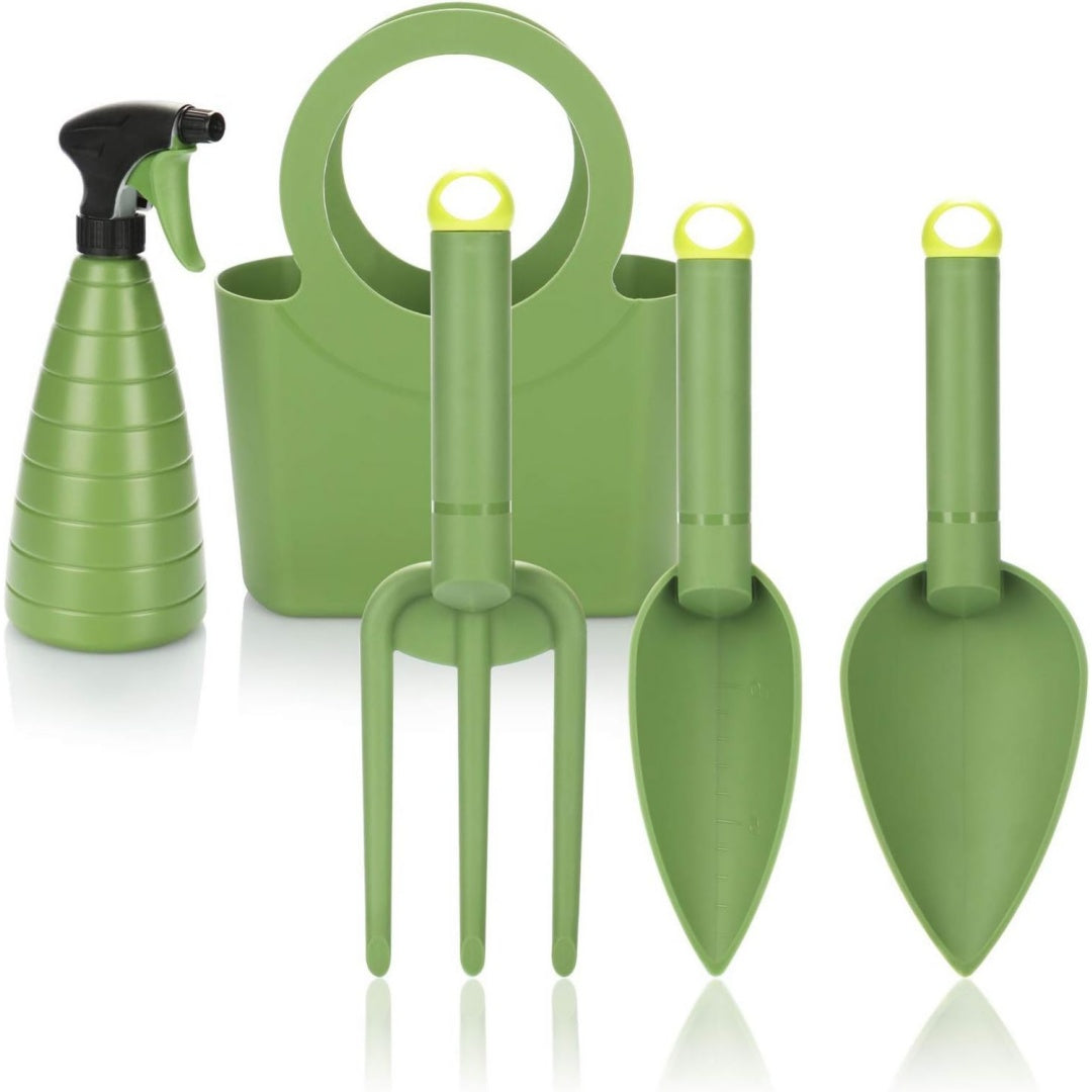 Set di accessori nero per spazi esterni include cazzuola piante